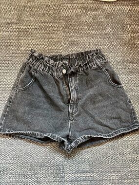 BDG Black Acid Wash Paperbag Waist Denim Shorts